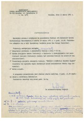 Zaproszenie na posiedzenie komisji do spraw świeckich Synodu Archidiecezji Wrocławskiej