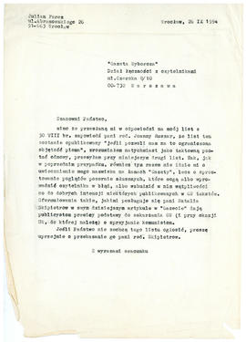 List do Gazety Wyborczej