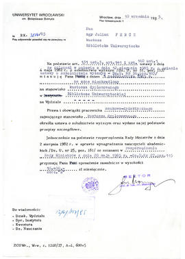 Pismo z Uniwersytetu Wrocławskiego