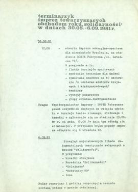 Terminarzyk imprez towarzyszących obchodom roku Solidarności