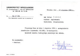 Pismo z Uniwersytetu Wrocławskiego
